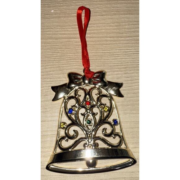 Lenox Sparkle & Scroll Silverplate Multi-Crystal Bell Ornament Elegant EUC - Picture 1 of 2